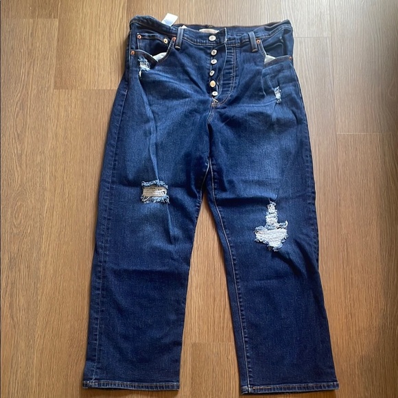 Levi's Denim - Levi's Blue Ribcage Straight Ankle Leg Jeans with Distressed Details